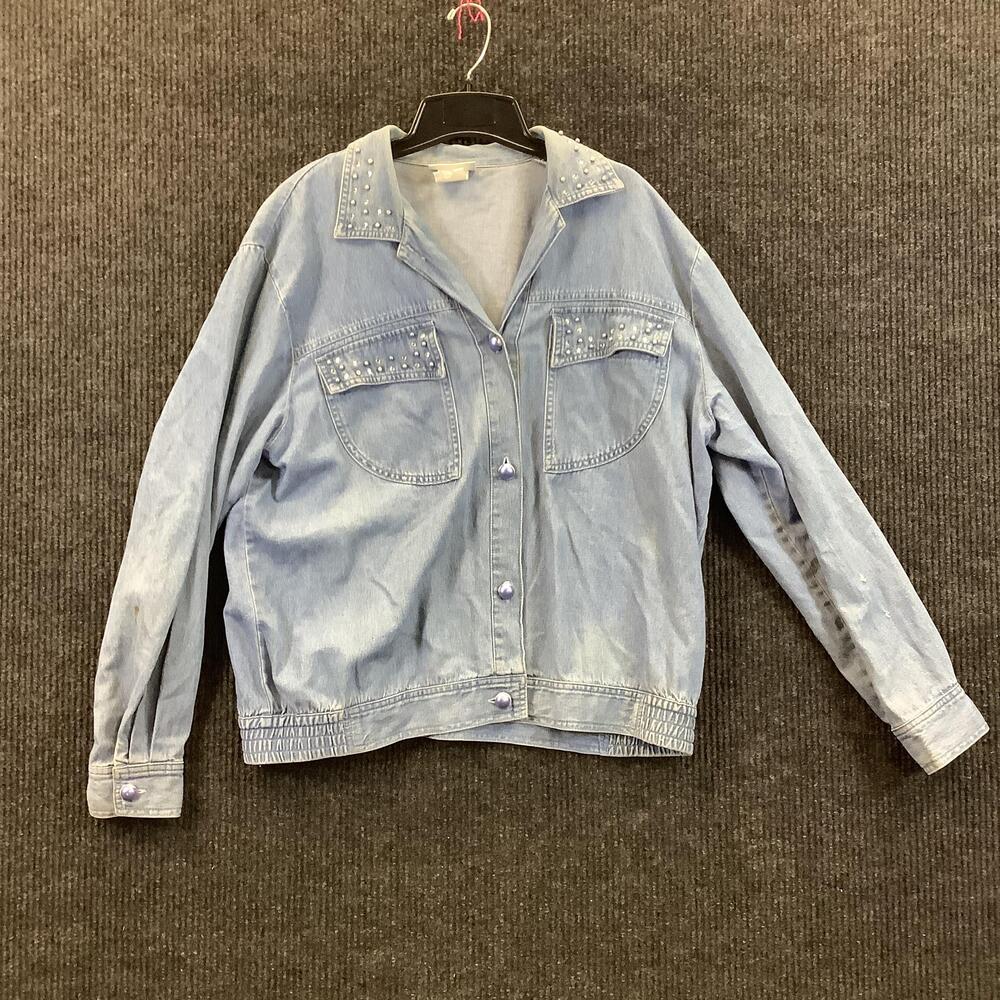 Saint Germain Paris Denim Jacket Womens Large Light Wash Studded Snap Buttons
